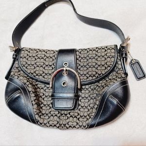 Coach Black Leather Signature Flap Buckle Canvas Soho Small handbag women